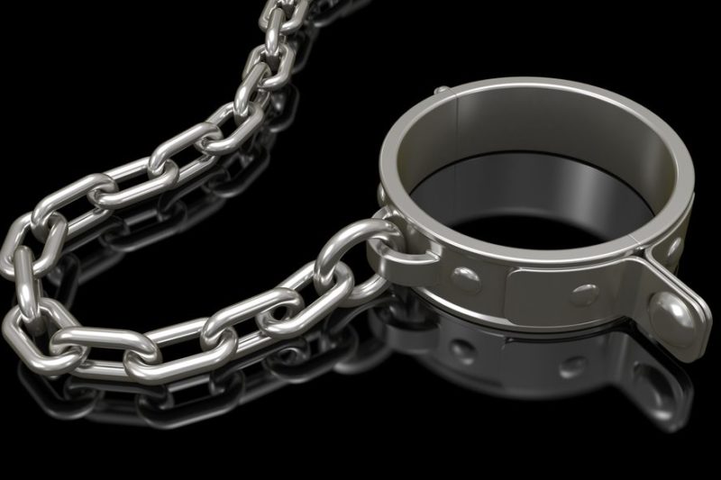 steel chain shackle on black background