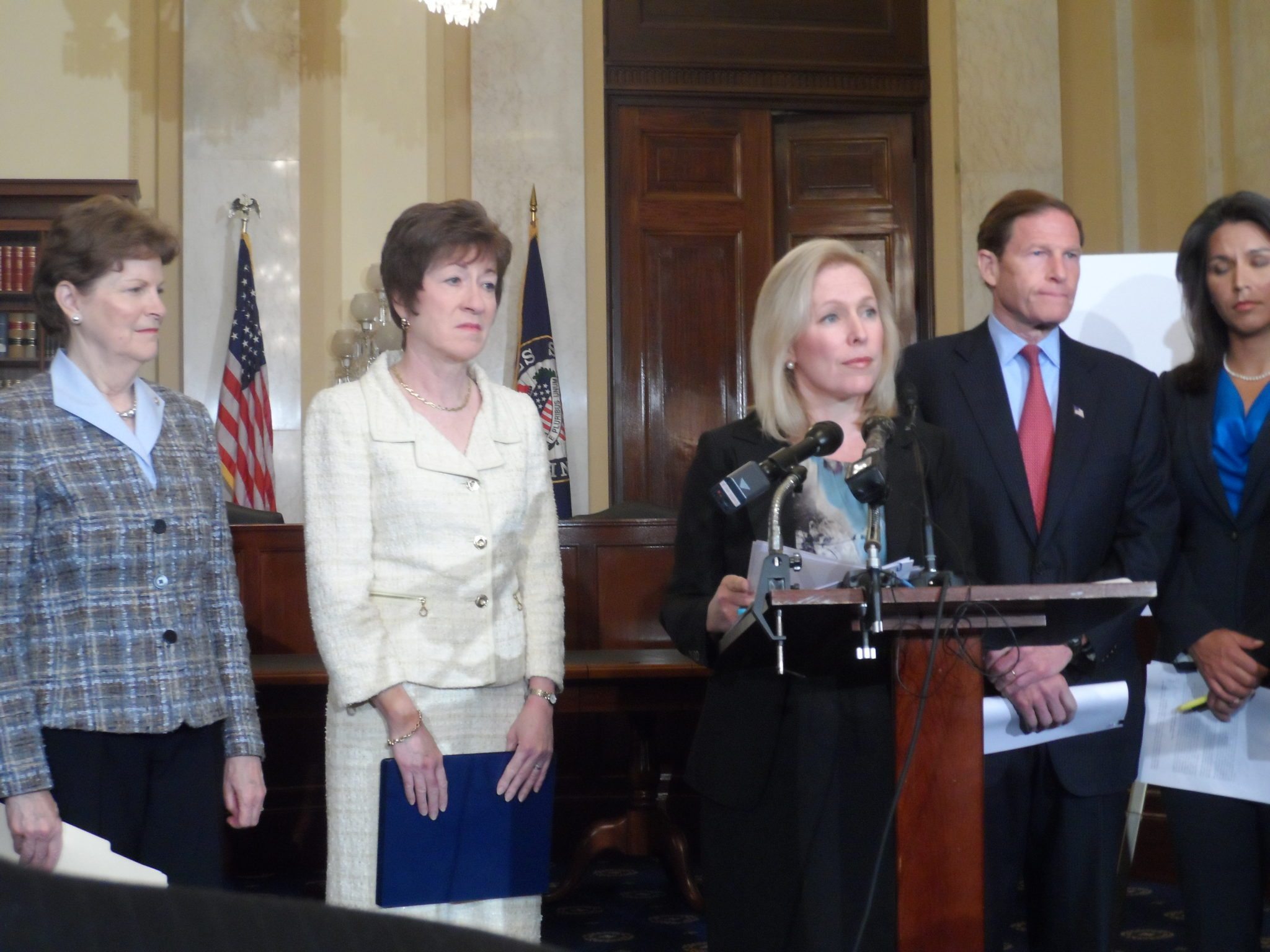 At a press conference on Capitol Hill, Sen. Kirsten Gillibrand demonstrated bipartisan support for her proposal to remove the reporting and prosecution of sexual assault complaints in the from the chain of command.
