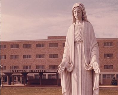Virgin Mary in front of Minnesota Catholic hospital