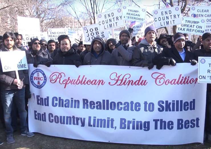 [Photo: Republican Hindu Coalition members hold a sign that says 