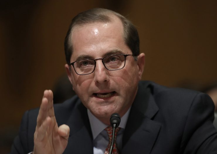[Photo: Alex Azar speaking during a committee hearing]