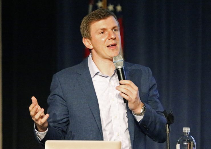 [Photo: James O'Keefe speaking at an event]