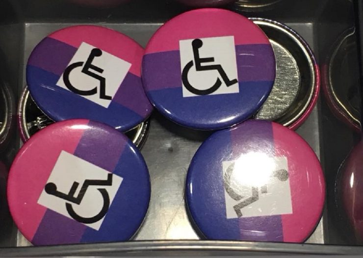 [Photo: A collection of handicap pins]