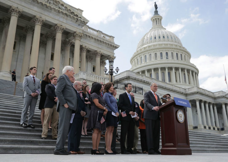 [Picture: Senate Democrats speaking outside of the U.S. Capitol building]