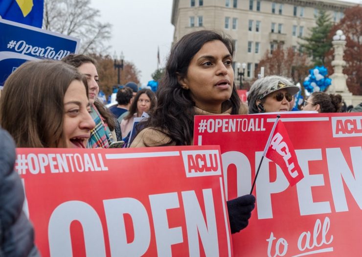 [Photo: Activists rally outside of the U.S. Supreme Court during the #OpentoAll rally in D.C. on December 5, 2017]