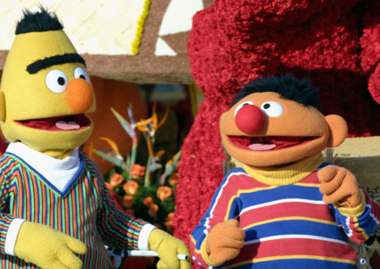 [Photo: Colorful puppets Bert and Ernie from 