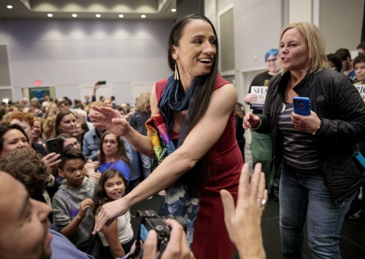 [Photo: Sharice Davids with supporters]