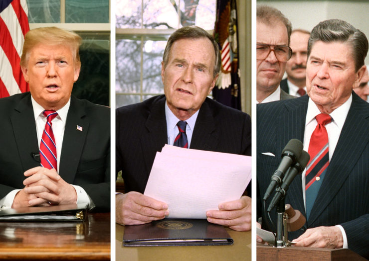 [Photo: A collage of President Donald Trump, President George H.W. Bush and President Ronald Reagan side by side.]