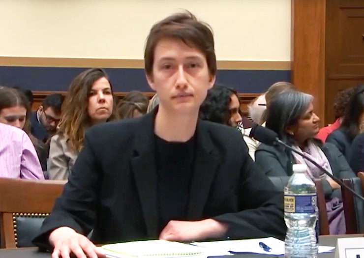 [Photo: Julia Beck speaks at a House Judiciary Committee hearing on reauthorizing the Violence Against Women Act.]