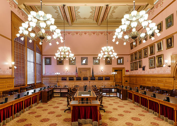 [Photo: Old supreme court chamber of the Kansas State Capitol building.]