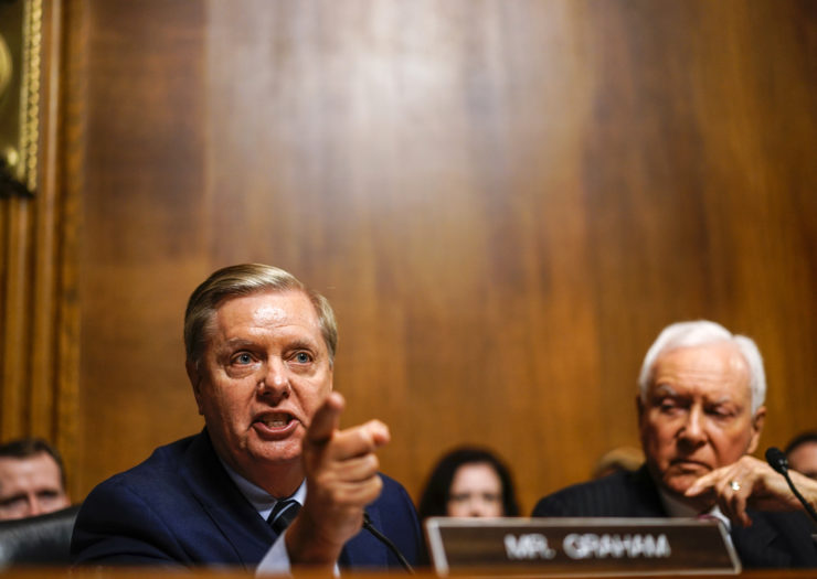 [Photo : Senator Lindsey Graham is animated with his comments during a hearing.]