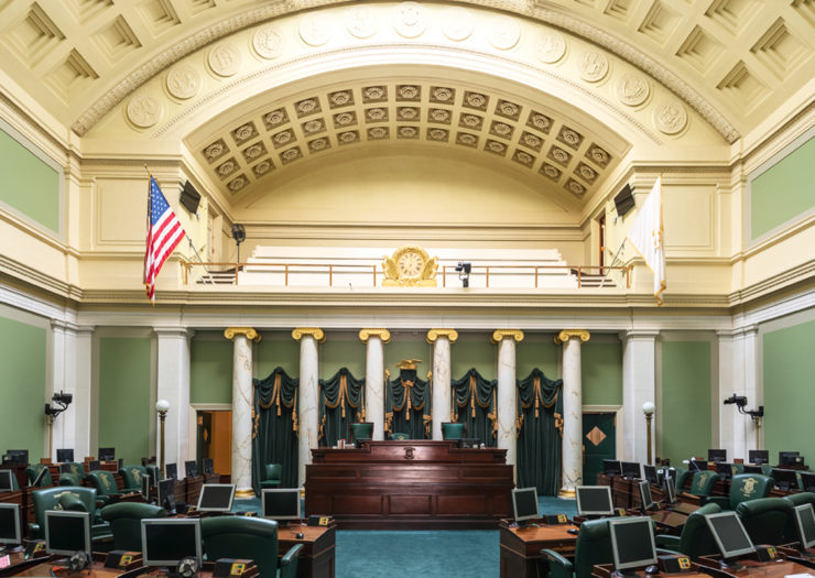 [Photo: Senate Chamber in the Rhode Island State House.]