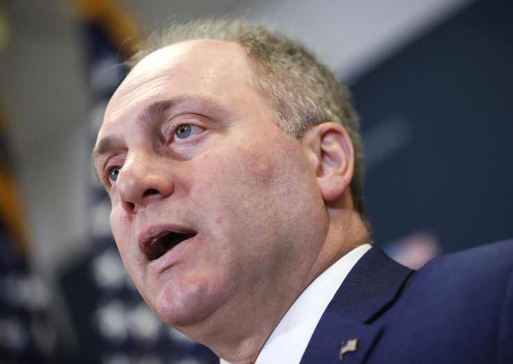 [Photo: Representative Steve Scalise, House Majority Whip, speaks with reporters during a news conference.]