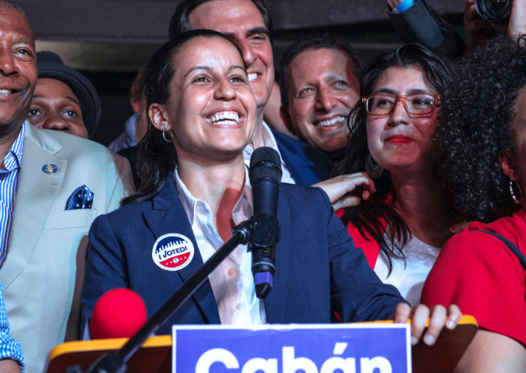 [Photo: Public defender Tiffany Caban smiles as she declares victory in the Queens District Attorney Democratic Primary election.]