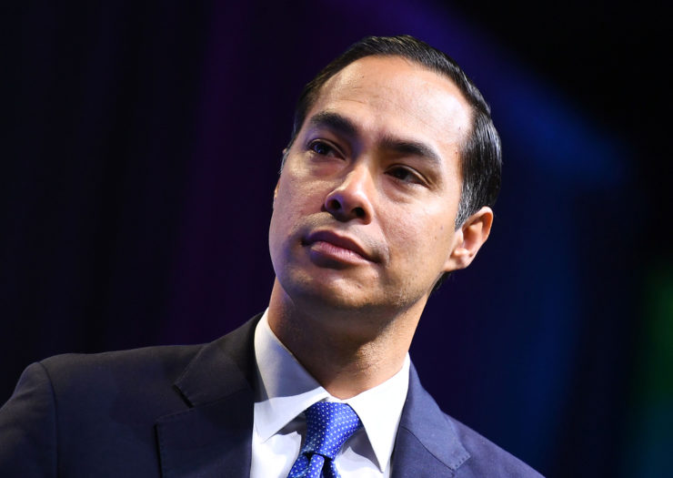 [Photo: Presidential candidate Julián Castro looks on during an event.]