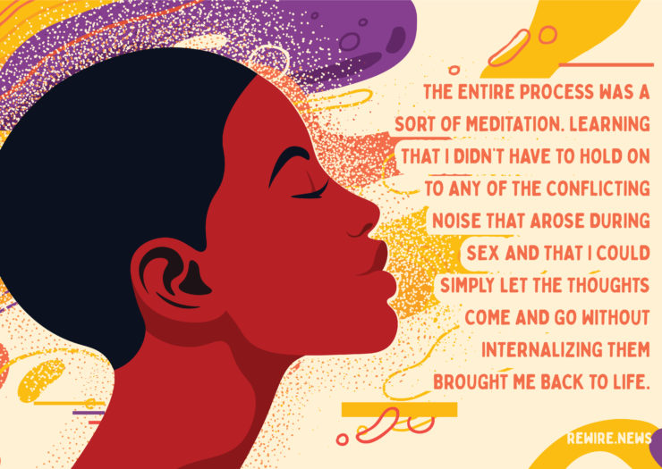 [Photo: Illustration of a Black woman smiling with her eyes closed. The background is an array of colorful splashes.]