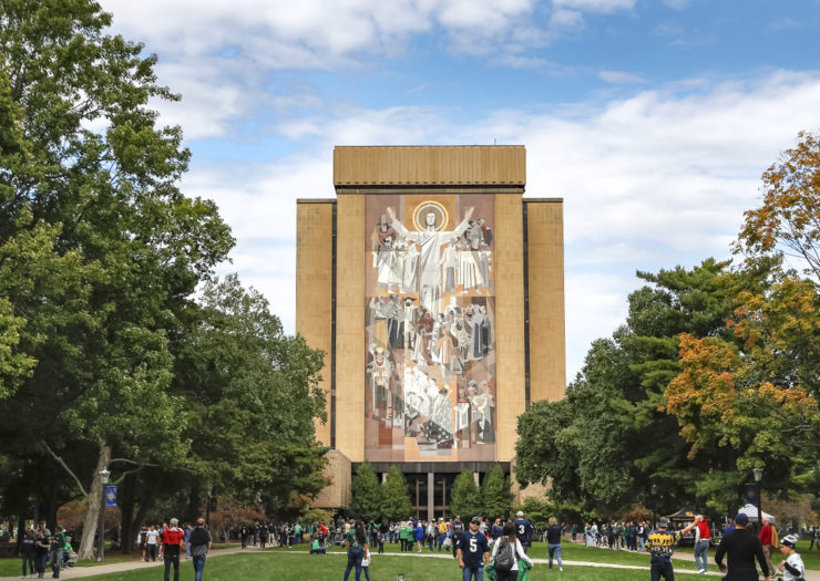 [Photo: A view of Notre Dame's campus.]
