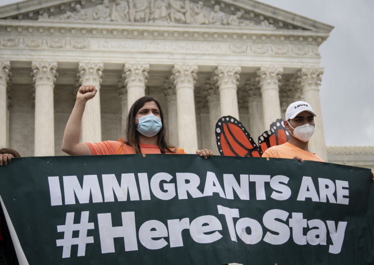 DACA recipients and their supporters rally outside the Supreme Court.