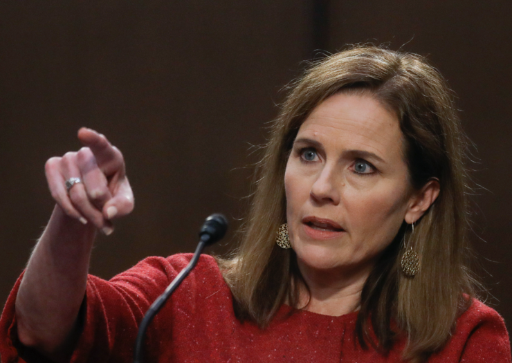 [PHOTO: Amy Coney Barrett pointing during her SCOTUS confirmation hearing]