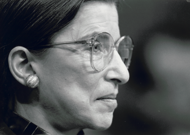 [PHOTO: Black and white closeup of Ruth Bader Ginsburg in 1993]
