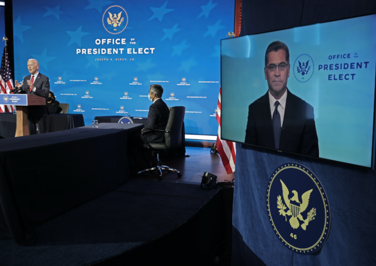 [PHOTO: Xavier Becerra appearing on a video link]