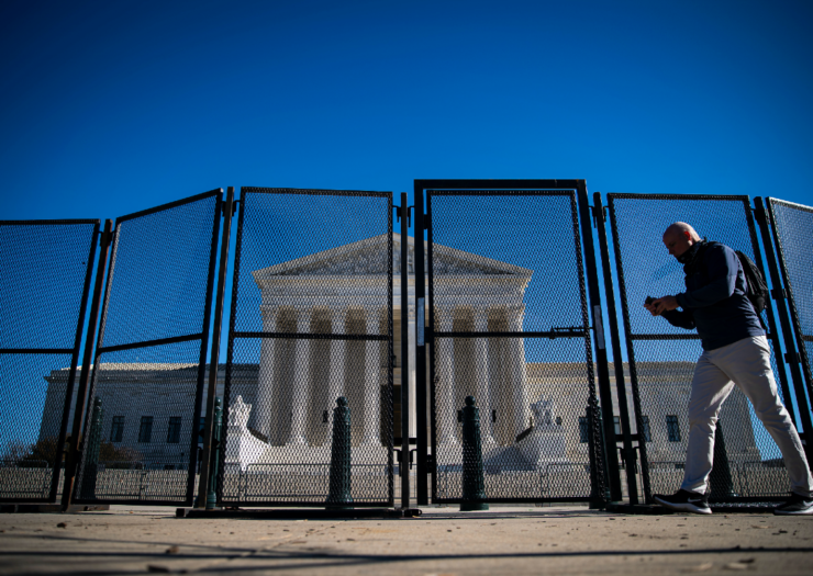 [PHOTO: Protective fencing is around the Supreme Court building]