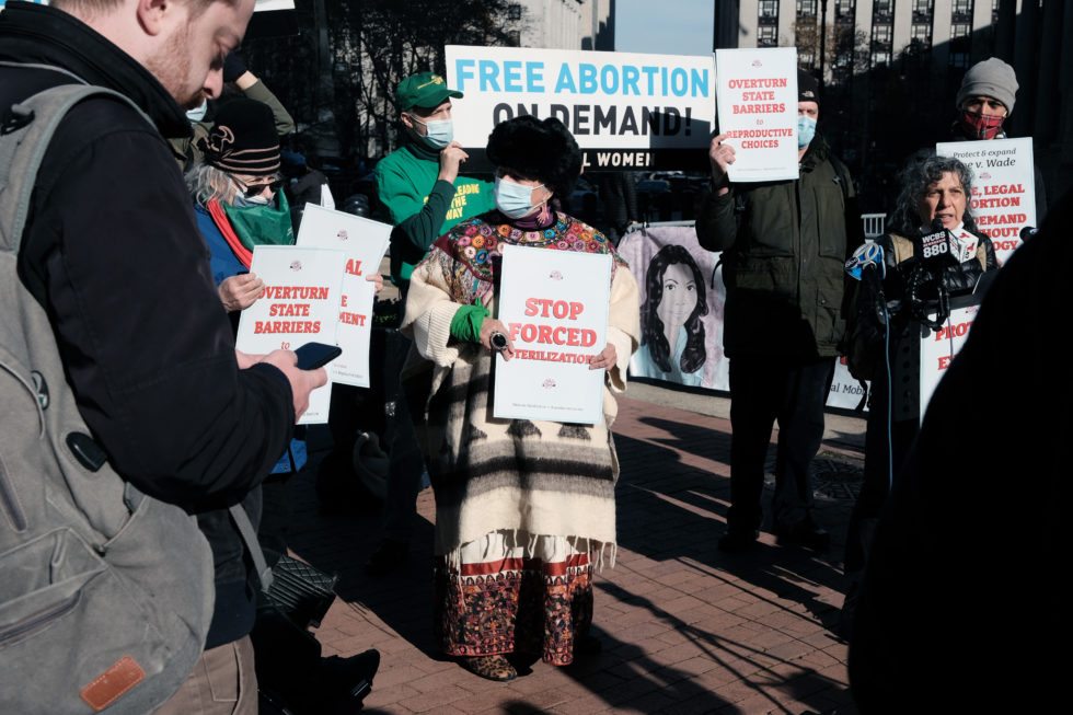 Photo of abortion rights protesters gathered at the Supreme Court