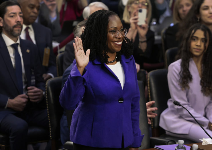 Photo of Supreme Court nominee Judge Ketanji Brown Jackson is sworn-in during her confirmation hearing before the Senate Judiciary Committee in the Hart Senate Office Building on Capitol Hill
