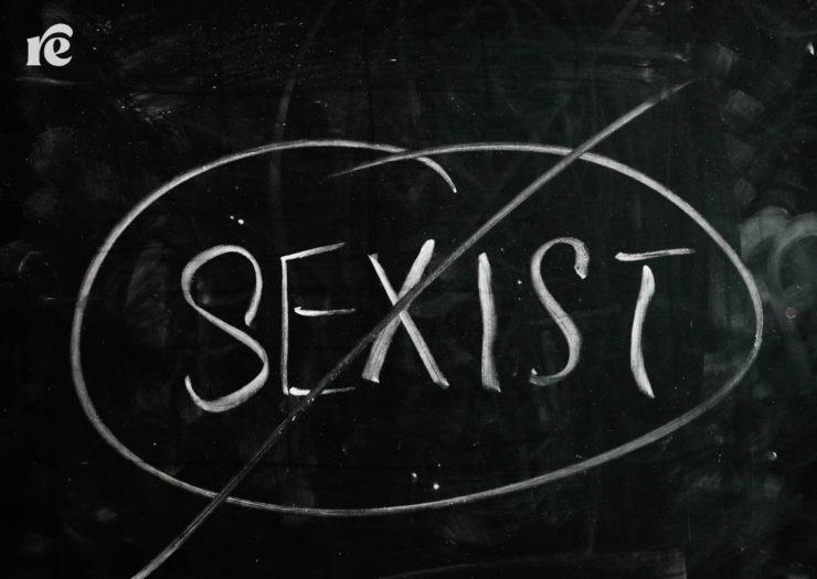 Chalkboard with sexist crossed out