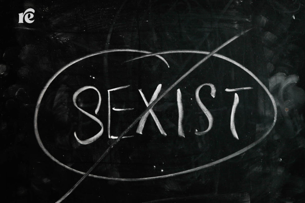 Chalkboard with sexist crossed out