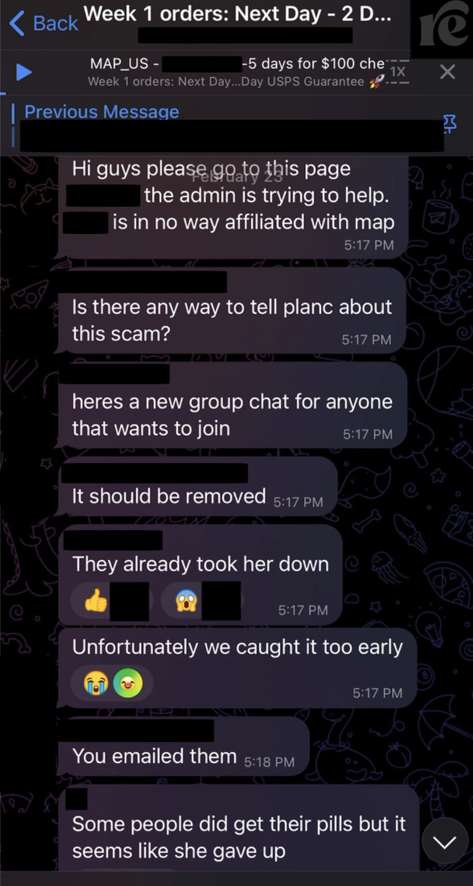 Screenshot of messages on Telegram