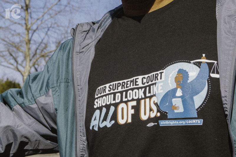 T-shirt says Our Supreme court should look like all of us