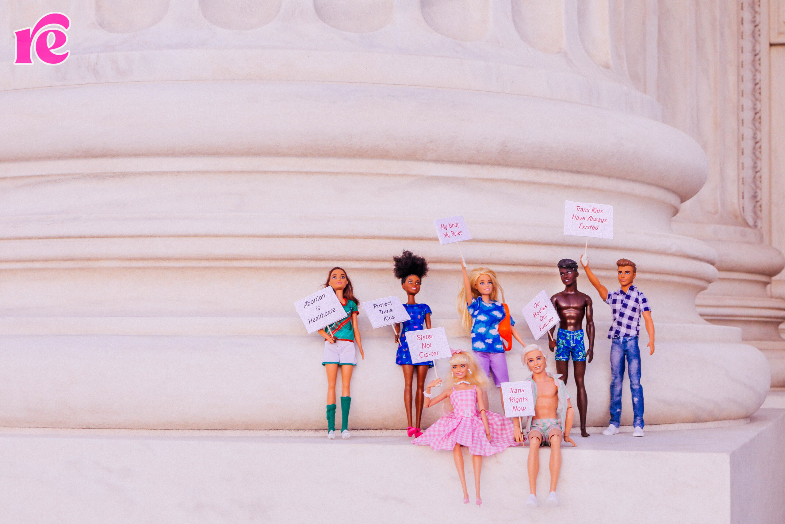 Barbies gathered at the Supreme Court