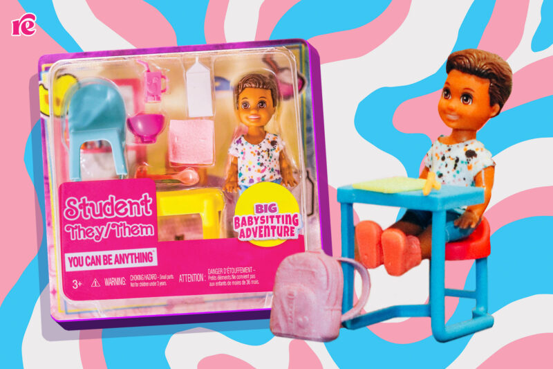 They/them Barbie in a classroom