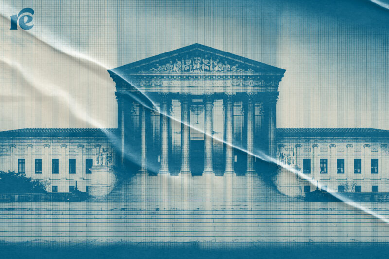 illustration of the supreme court building made to look like a blueprint