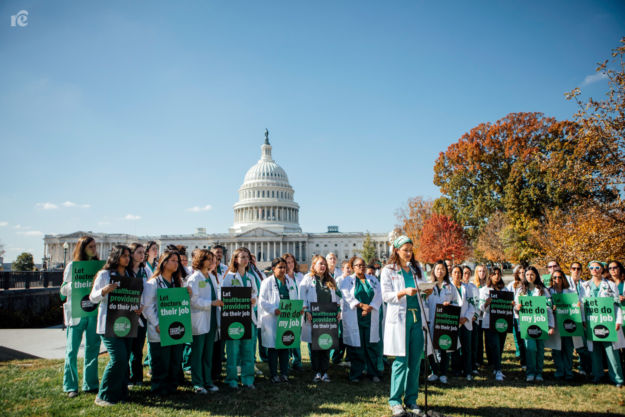 Health-care providers demonstrate on Capitol Hill in support of reproductive care access and the ability to do their jobs and prepare for them appropriately in school.