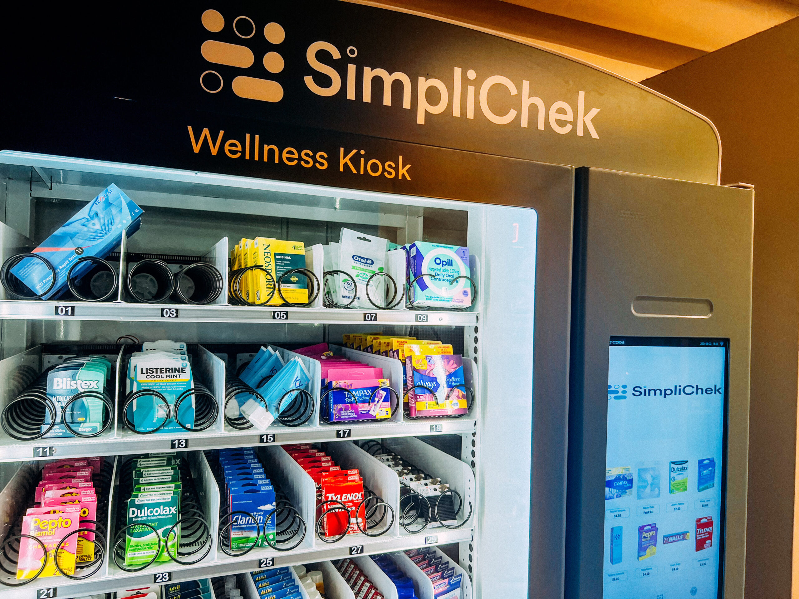 A Vanderbilt University "wellness kiosk" vending machine that dispenses items like Opill birth control, Neosporin, Tylenol, tampons, and menstrual pads.