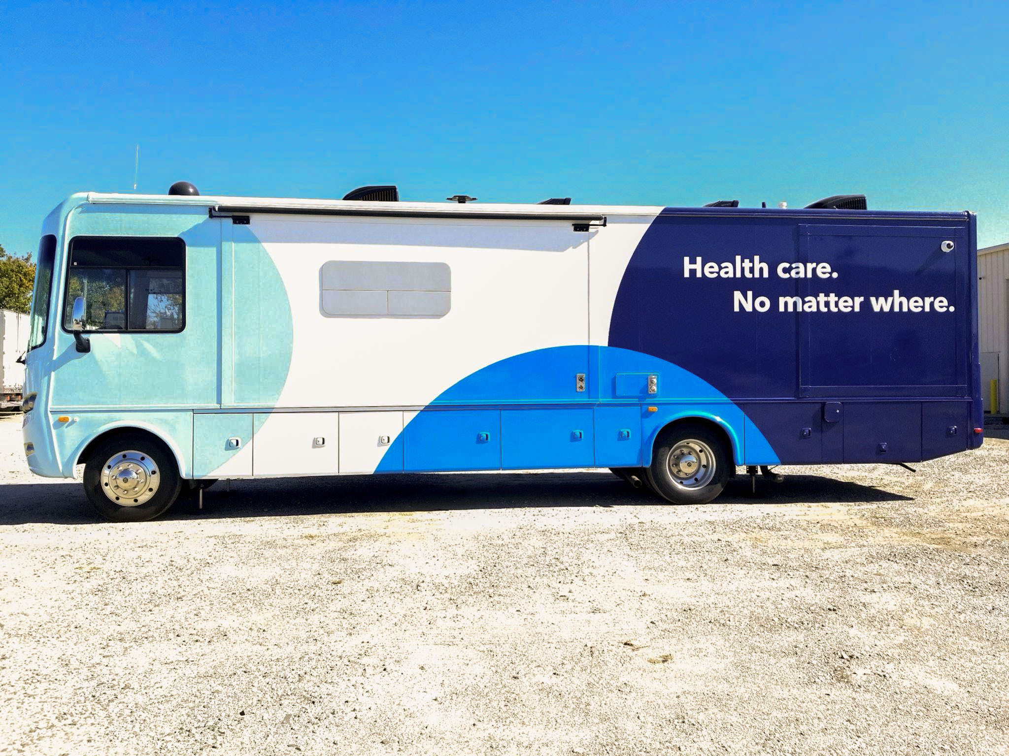 Bus with the words health care no matter where