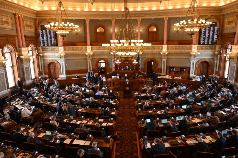 The Kansas State house chambers during a debate and then vote on a bill
